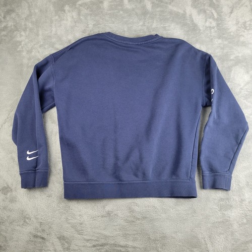 Nike Sweatshirt Youth Large Navy Blue Fleece Swoosh Crew Neck Athletic Spellout - Picture 2 of 11