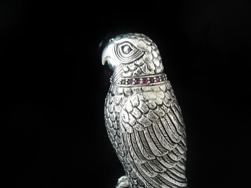 Solid Silver & Ruby Novelty Parrot Scent Perfume Bottle, 20th Century - Picture 4 of 12