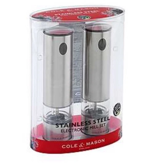 Cole & Mason Battersea Stainless Steel Electric Mills Gift Set with Light