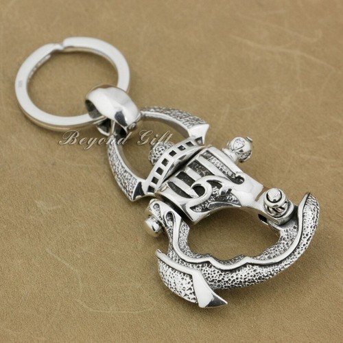 Huge 925 Sterling Silver Armor KeyChain Belt Clip Punk DIY Accessory 8J018B BZ - Picture 3 of 8