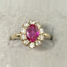3 Ct Oval Cut Pink Sapphire Diamond Halo Engagement Ring 14K Yellow Gold Finish