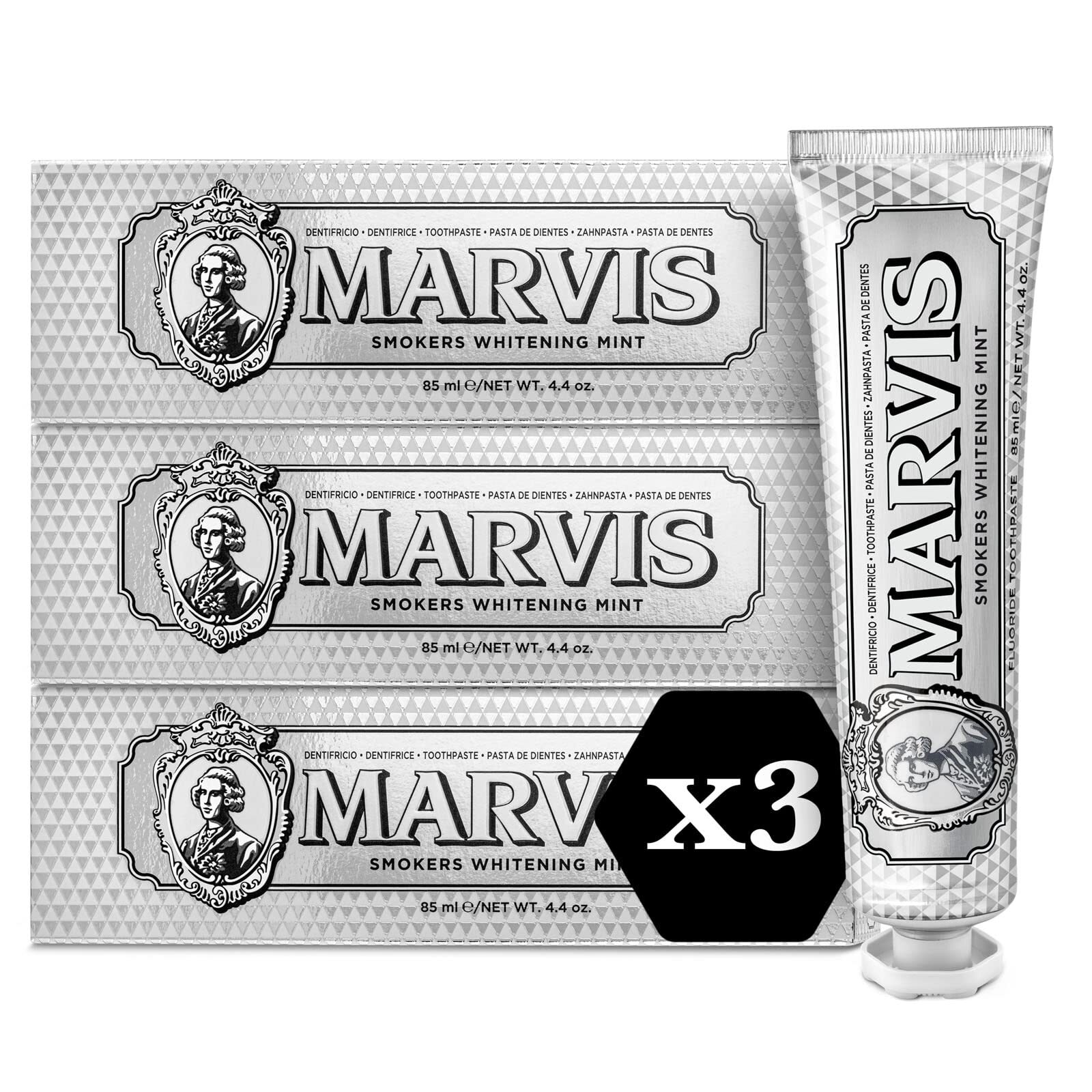 Marvis Smokers Whitening Mint Dentifricio, 3 × 85 ml, Dentifricio (H0T)