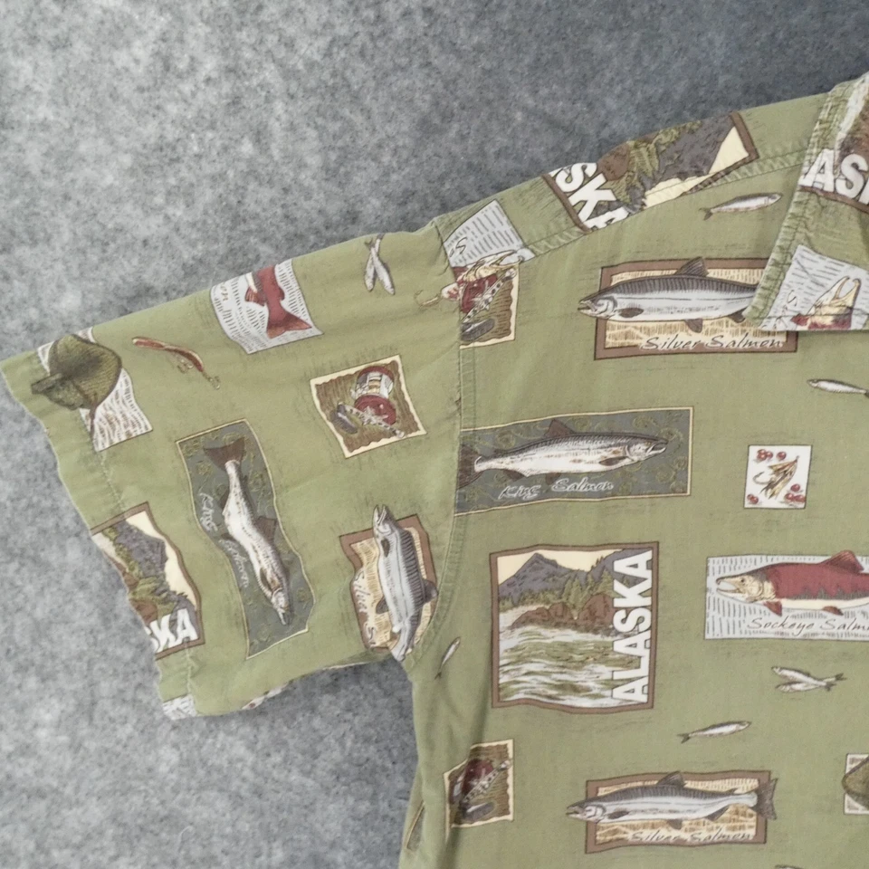 Camisa David Carey Para Hombre Grande Manga Corta Abotonada Verde Salmón de Alaska Foto 3 de 4