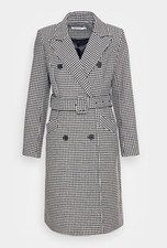 Double Breasted Peacoat Warm Wool Knee Length Duffle Coat Black White Size 8 Uk