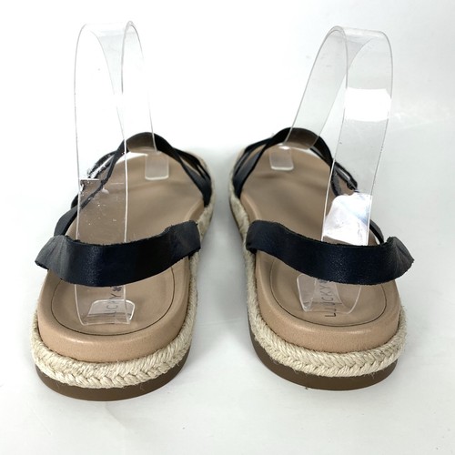 Lucky Brand Womens Daedil Sandal Size 7 Black Leather Upper Espadrille Slip On - Picture 4 of 11