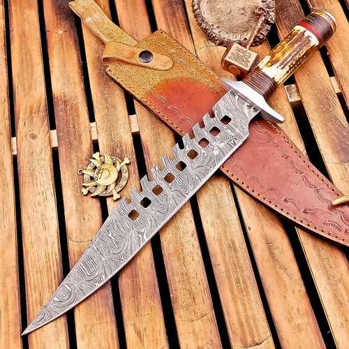 CUSTOM Handmade DAMASCUS STEEL KNIFE Hunting Knife Bowie KNIFE W/SHEATH TN-6926