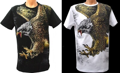 Adler Tshirt  Baumwolle fliegender Adler beidseitig Schwarz-Farbe Gr. M L XL