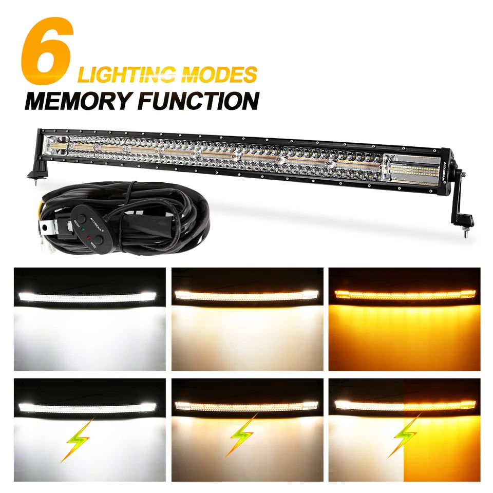 AUXBEAM 42" White Amber Strobe Curved LED Light Bar 6 Modes Flash Off Road Lamp - Imagem 3 de 4