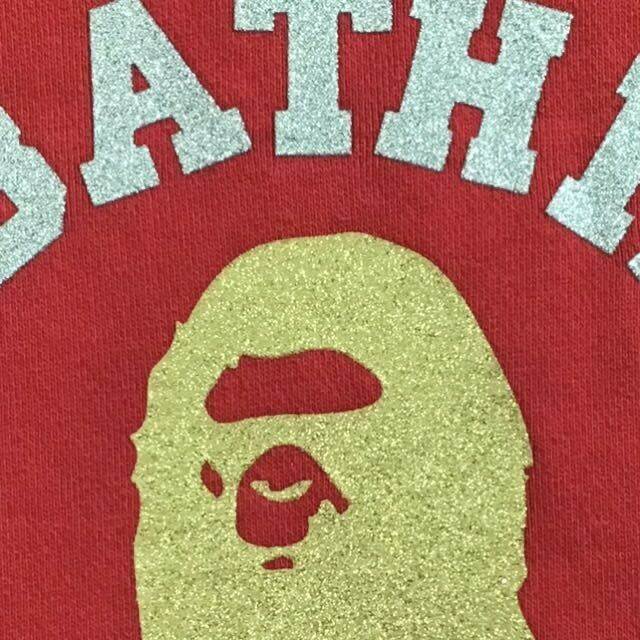 BAPE Glitter print college logo pullover hoodie Red A