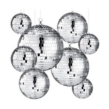 Haull 8 Pcs Large Disco Ball Set Silver Mirror Disco Balls Reflective Ball wi...