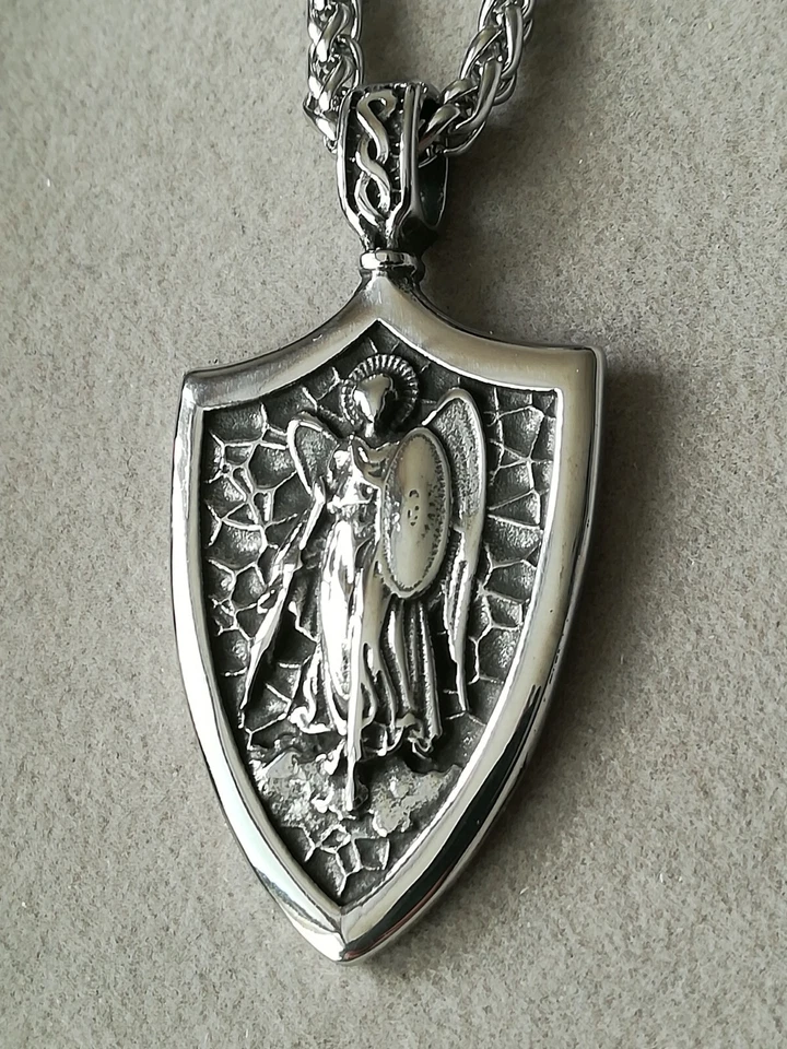 Erzengel Michael Edelstahl Anhänger Kette Silber Schutz Engel Sankt Heiliger St. - Bild 3 von 4