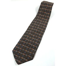Vtg Henry Grethel Brown Silver Blue Geometric Mens Necktie Tie 100 Silk 58"