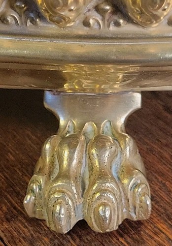 Antiker oval geformter Übertopf Weinkühler aus Messing mit Pfotenfüßen & Blumen TOP - Bild 14 von 19