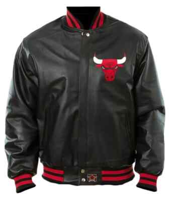 Men's Vintage Chicago Bulls NBA Black Real Leather Biker Sport