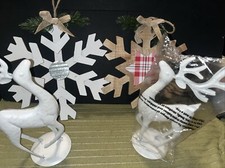 Snowflake Wood Sign Metal Reindeer Decor Farmhouse Christmas