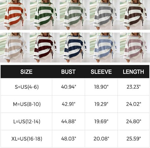Women Orange and White Striped Sweater Knitwear Long Sleeve Knitted Pullover - Picture 78 of 83