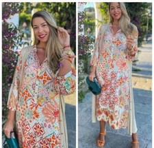 ZARA PRINTED FLOUNCE MIDI DRESS BALOON SLEEVES SIZE SMALL 2740/ 232 BLOGGERS FAV