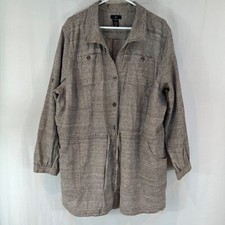 Ellos. Women's Long Shirt. Sz 2x. Brown Linen/cotton. Cord In Casing To Tighten