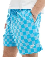 $60 Nike Club Flow Checkered FN3098 Mens blue shorts Size L NWT