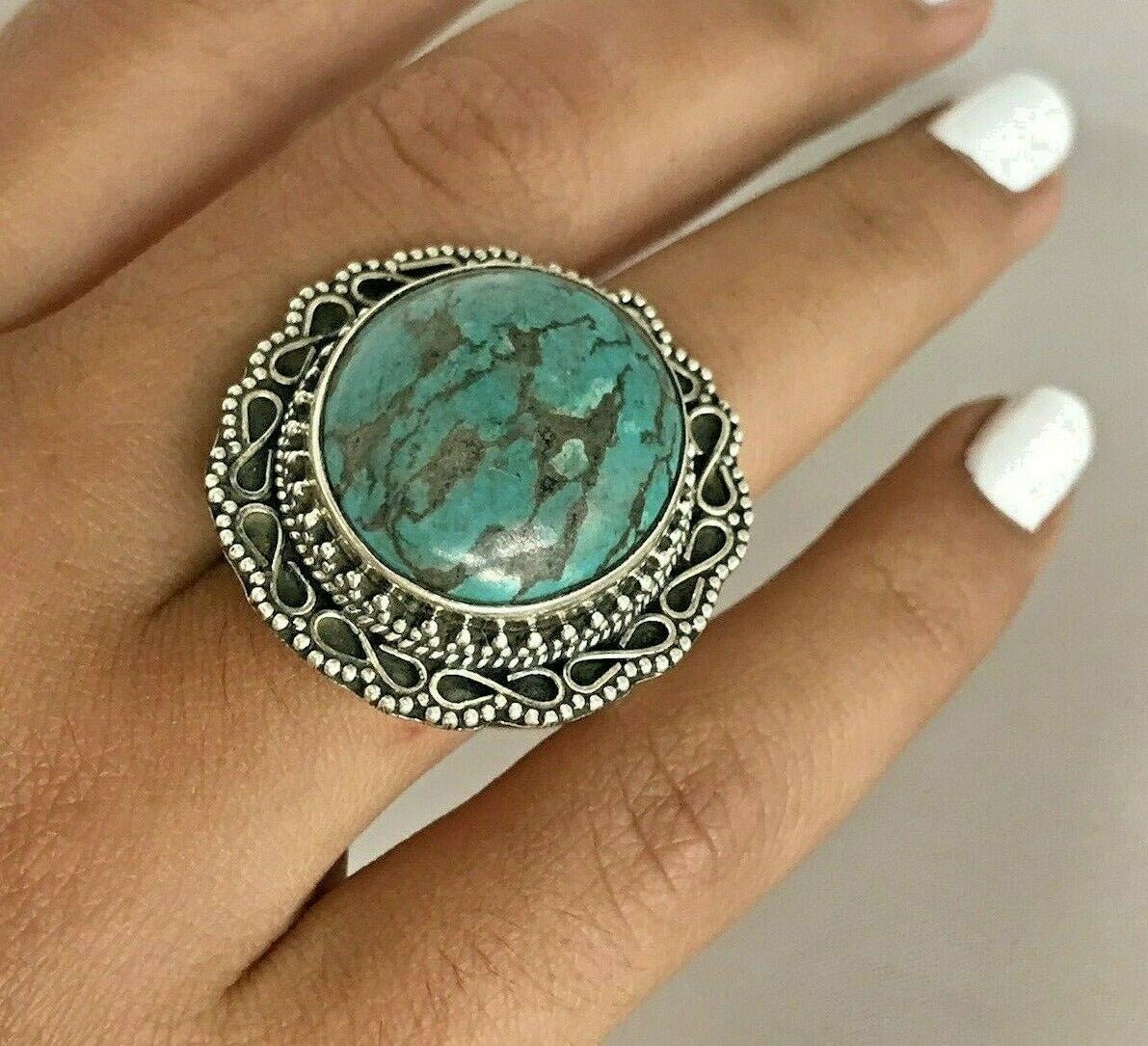 Turquoise Statement Large Boldy Oval Ring in Ster… - image 4