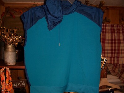 AVIA LADIES SHORT SLEEVE HOODIE MED 8-10 BLUE REALLY THIN ELASTIC BOTTOM SPORTS 