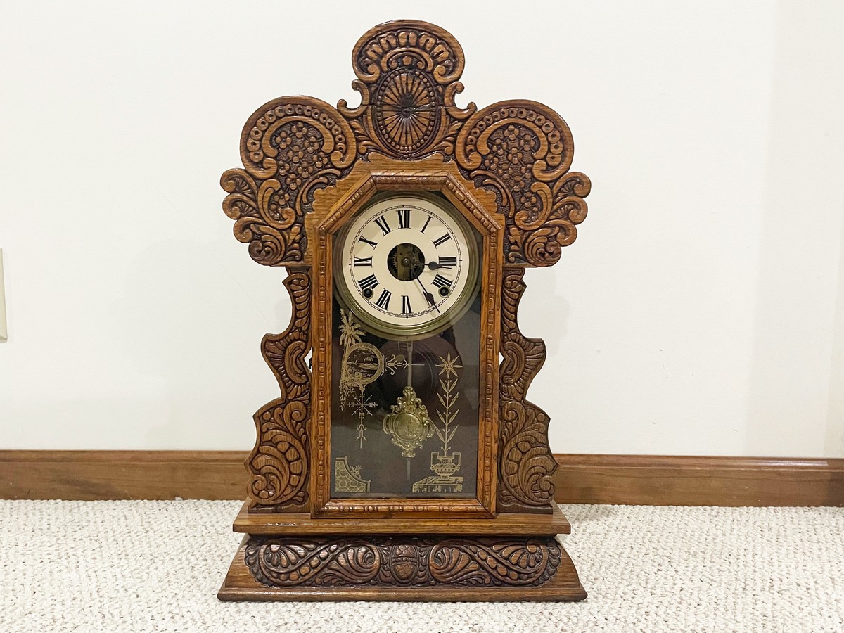 アンティーク アメリカ柱時計 INGRAHAM COMPANY製 Antique E. INGRAHAM CO. OAK KITCHEN CLOCK - RUNS | eBay