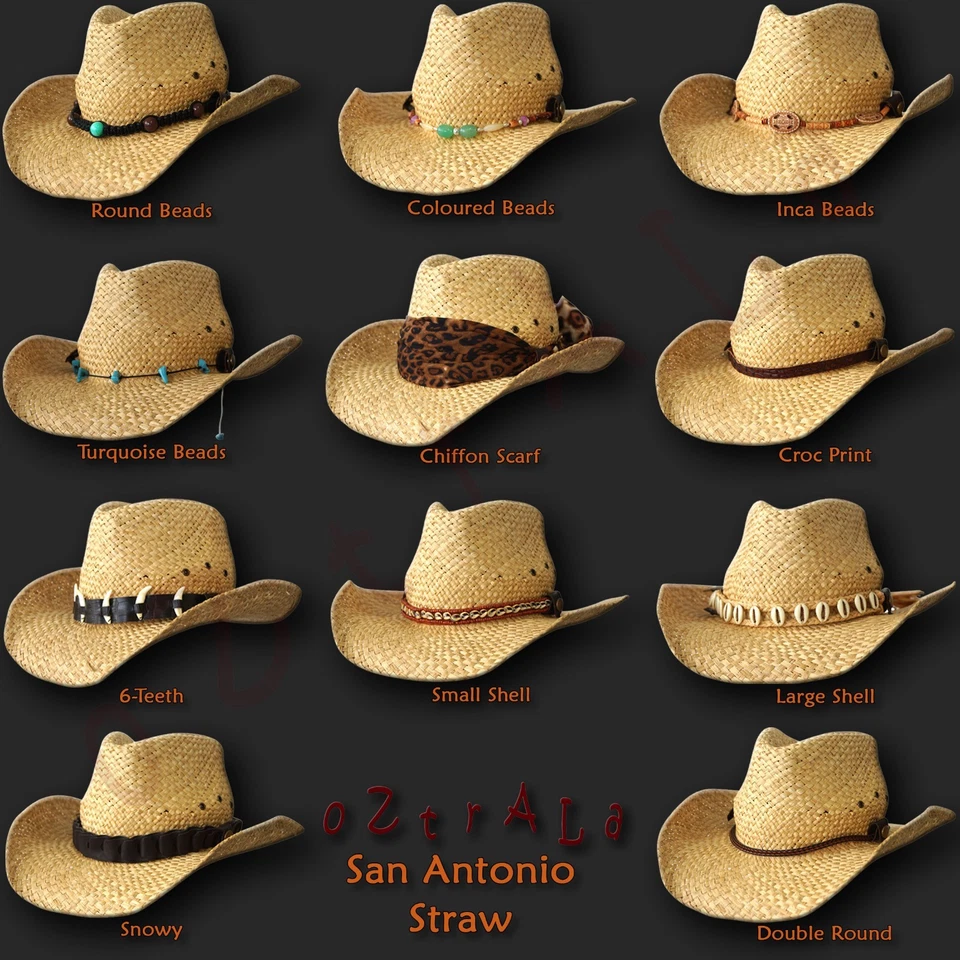 【oZtrALa】 SOMBRERO de Vaquero de Paja Outback Jacaru Occidental Hombres Mujeres Cuero Australiano Foto 2 de 4
