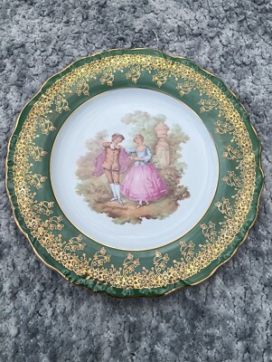 Vintage Limoges Teller 9,5 cm grün gold schönes Bild Top Zustand (4)