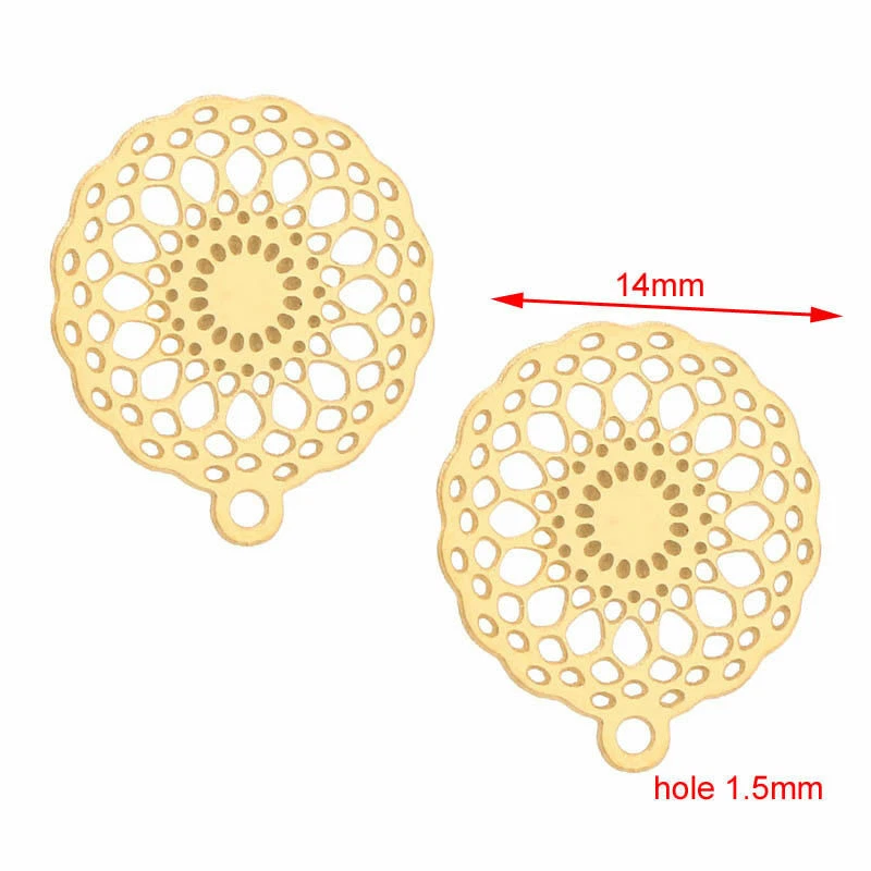 Venta al por mayor 20 piezas Hallazgos de conector de poste de pendiente redondo de acero inoxidable tono dorado Foto 4 de 4