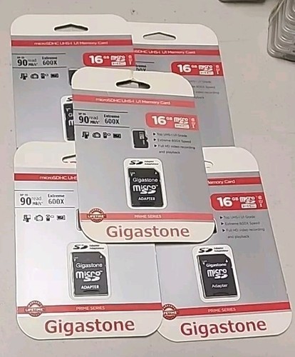 5-PACK Gigastone 16 GB Micro SD Prime Series Card U1 with Adapter - 16 GB - Picture 2 of 3