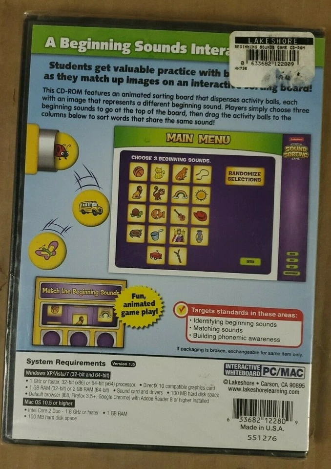 Lakeshore Interactive Whiteboard CD ROM HH736 Sound Sorting Beginning Sounds NEW - Image 3 of 4