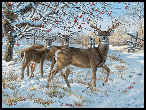 Winter Deer - Counted Cross Stitch Patterns - Color & BW Symbols Charts - Picture 1 of 2