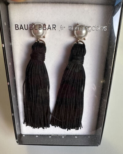 Baublebar For Bloomingdale’s Pearl String Tassel Drops Black & Gold Earrings NEW - Picture 1 of 12