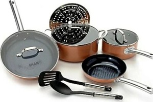 Shaq Diamond Round Pan Set 10 Pc. Set Copper Pans * Brand New!