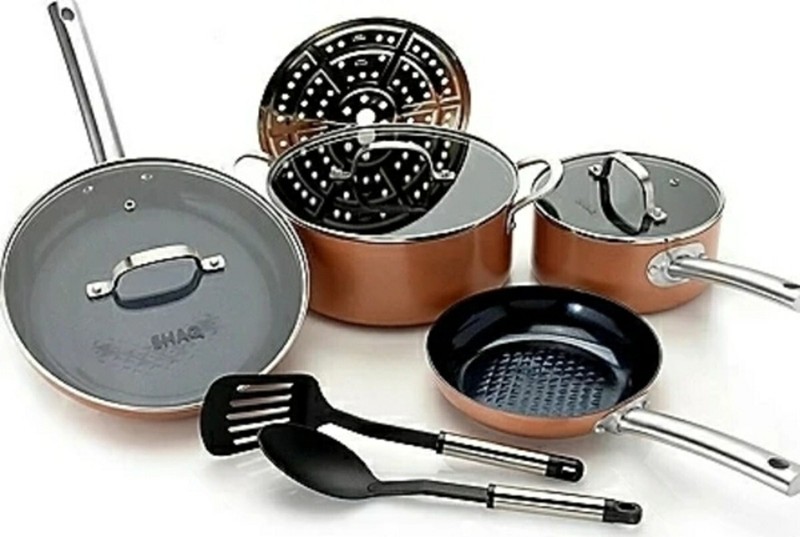 Shaq Diamond Round Pan Set 10 Pc. Set Copper Pans * Brand New!