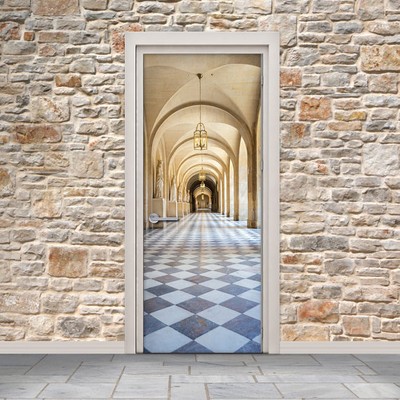 3D Gothic Corridor Self Adhesive Peel and Stick Door Wrap Murals Vinyl Wallpaper