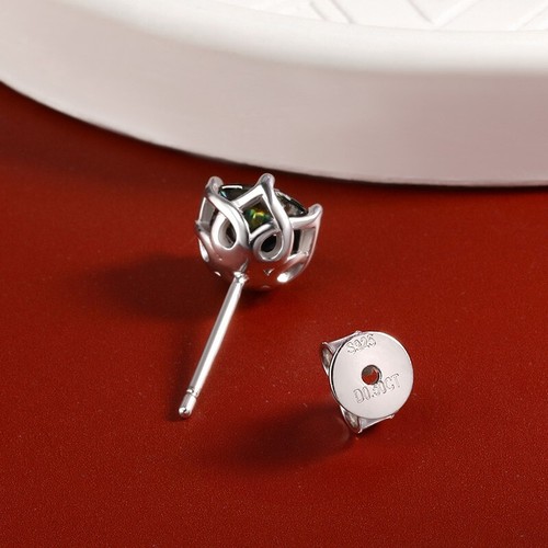 5-6.5mm Real Green Moissanite Stud Earrings For Men Women 925 Sterling Silver - Picture 5 of 15