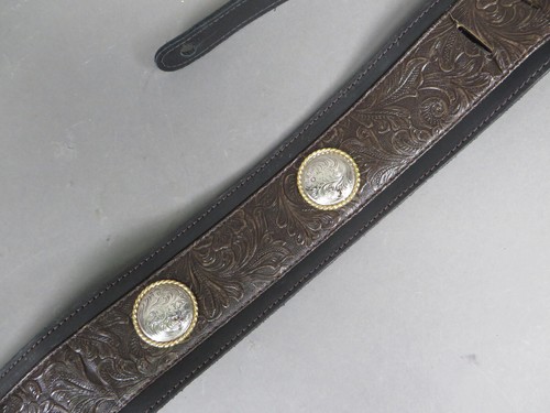 Taylor Guitar 3-inch Leather Strap Grand Pacific Nickel Conchos Black Dark Brown - Picture 4 of 10