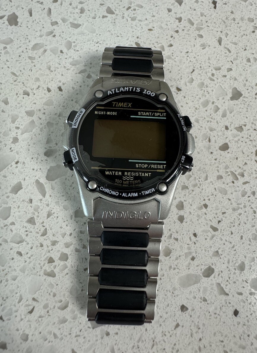 Vintage Timex Atlantis 100 Digital Watch Stainless Steel