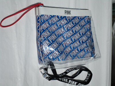 New Victoria Secret PINK Clear Red Blue Flag Makeup Waist Bag Lanyard  - Main Image
