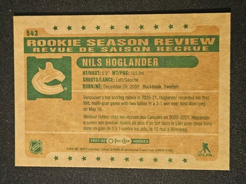 21-22 O-Pee-Chee Nils Hoglander Retro π¨π¨π¨ Rookie Season Review - Picture 2 of 2