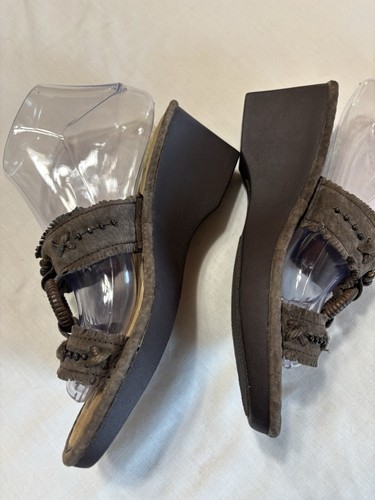 Earth Spirit beaded Brown Leather Wedge Gelron 2000 sandal Women’s 7 - Picture 4 of 12