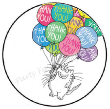 CAT WITH THANK YOU BALLOONS ENVELOPE SEALS LABELS STICKERS PARTY FAVORS