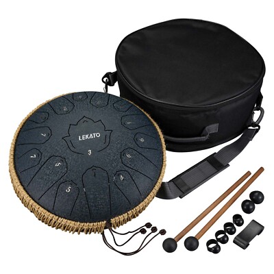 LEKATO 13 Inch Tongue Drum Steel Handpan Zen Drum Wonderful Sound for Great Gift