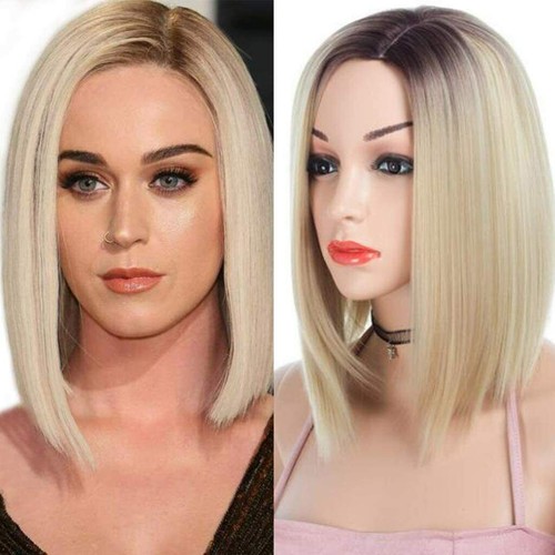 Natural Womens Short Straight Ombre Wig Blonde Light Gold Ladies Bob Hair Wigs - 第 1/8 張圖片