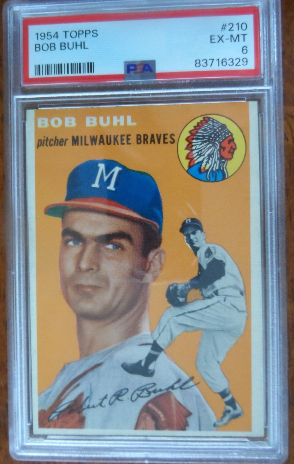 1954 TOPPS BASEBALL #210 BOB BUHL MILWAUKEE BRAVES PSA 6 G-453