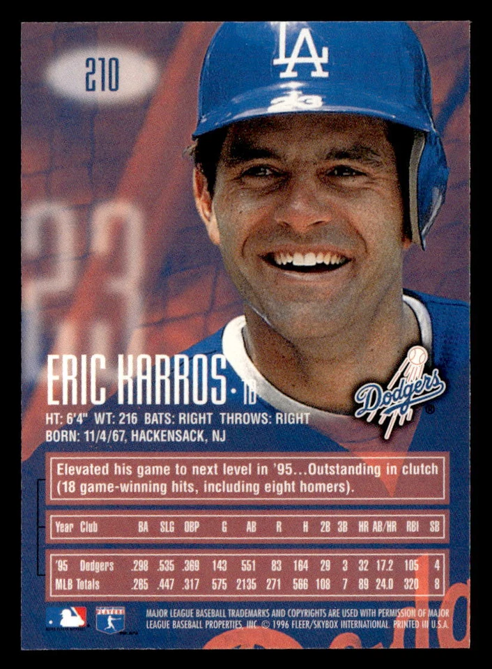 Eric Karros 1996 E-Motion XL  Card #210 Los Angeles Dodgers - Image 2 of 2