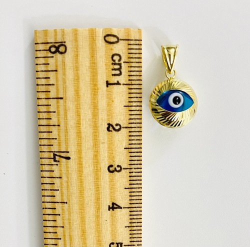 14K Solid Yellow Gold Blue Evil Eye Pendant - 12mm Width Small Lucky Charm-PT453 - 第 3/9 張圖片