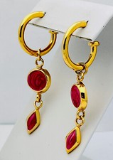 Vintage 1980-90s Gold Tone Pink Swirl Enamel Dangle Hoop Pierced Earring