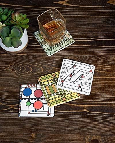 Absorbent Stone Coasters, Frank Lloyd Wright, Art Glass Designs, - Picture 6 of 12